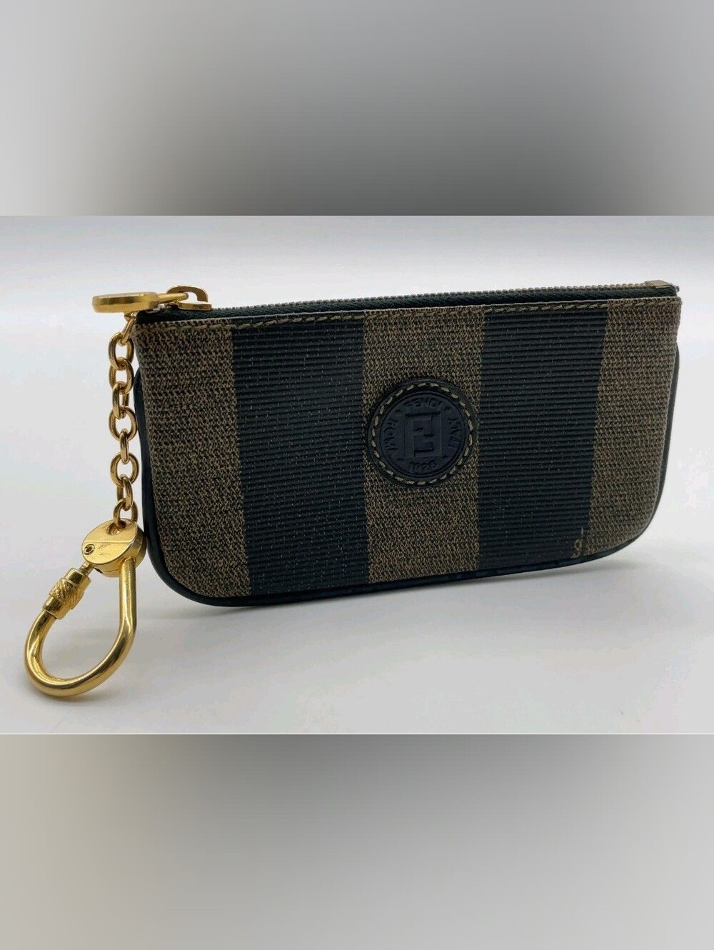 Fendi Vintage Pequin Striped Canvas Key Pouch / Coin Case